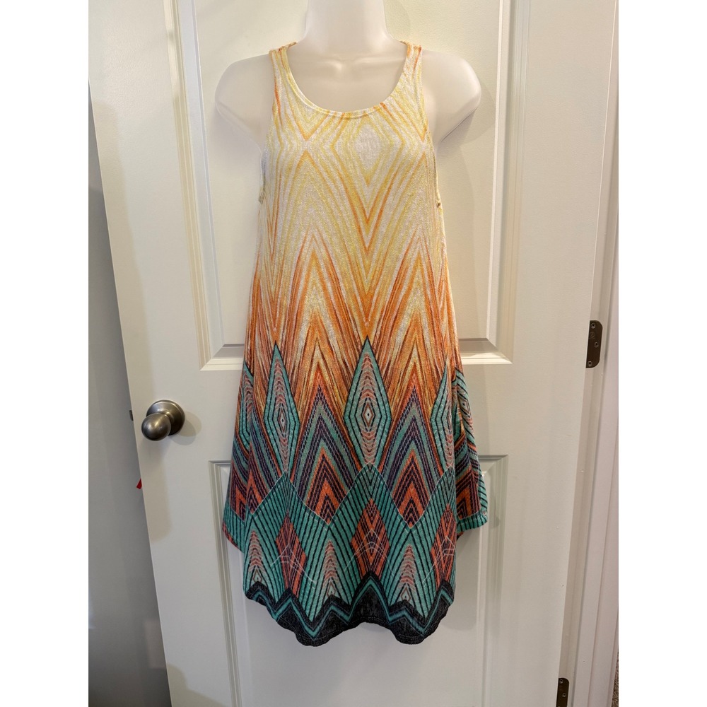 42pops Womens Geometric Dress Chevron Knit Tank Orange‎ Medium M Boho Festival
